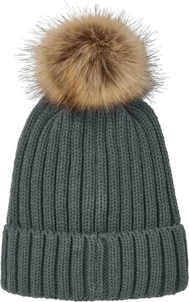 Port Authority C990 Faux Fur Pom Beanie - Storm Gray