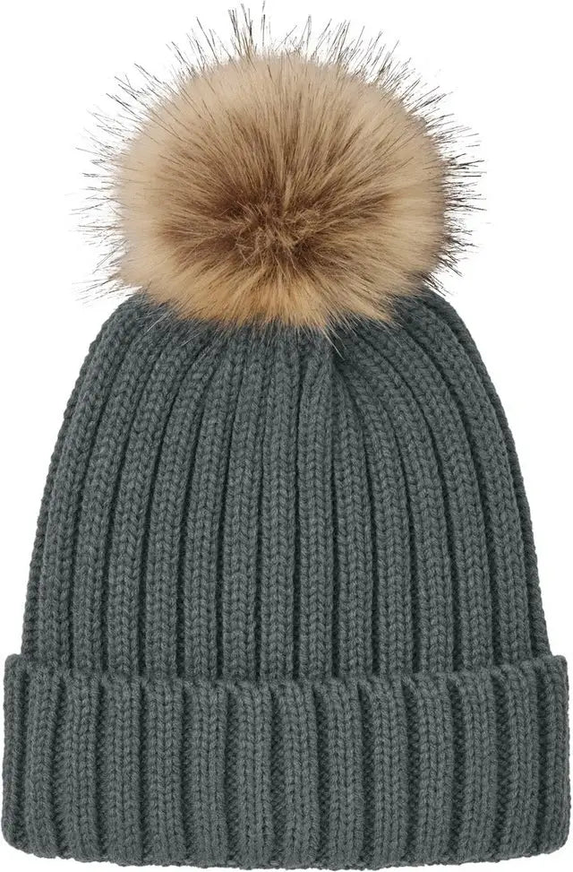 Port Authority C990 Faux Fur Pom Beanie - Storm Gray