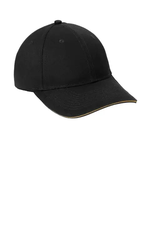 Port Authority Cp85 Cotton Twill Sandwich Bill Cap - Black Khaki