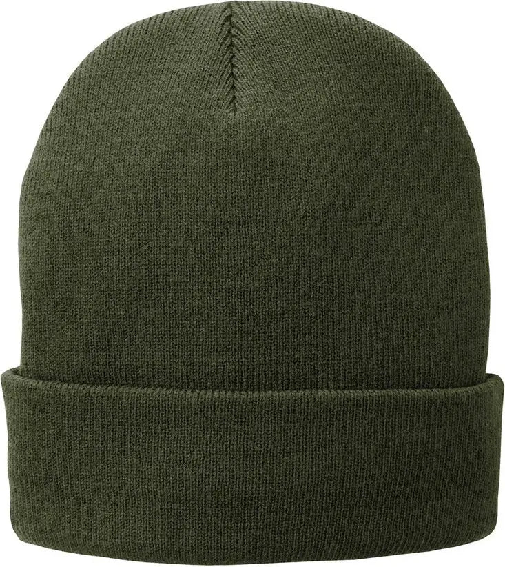 Port Authority Cp90l Fleece-lined Knit Beanie Cap - Olive Drab Green - one Size Fits Most