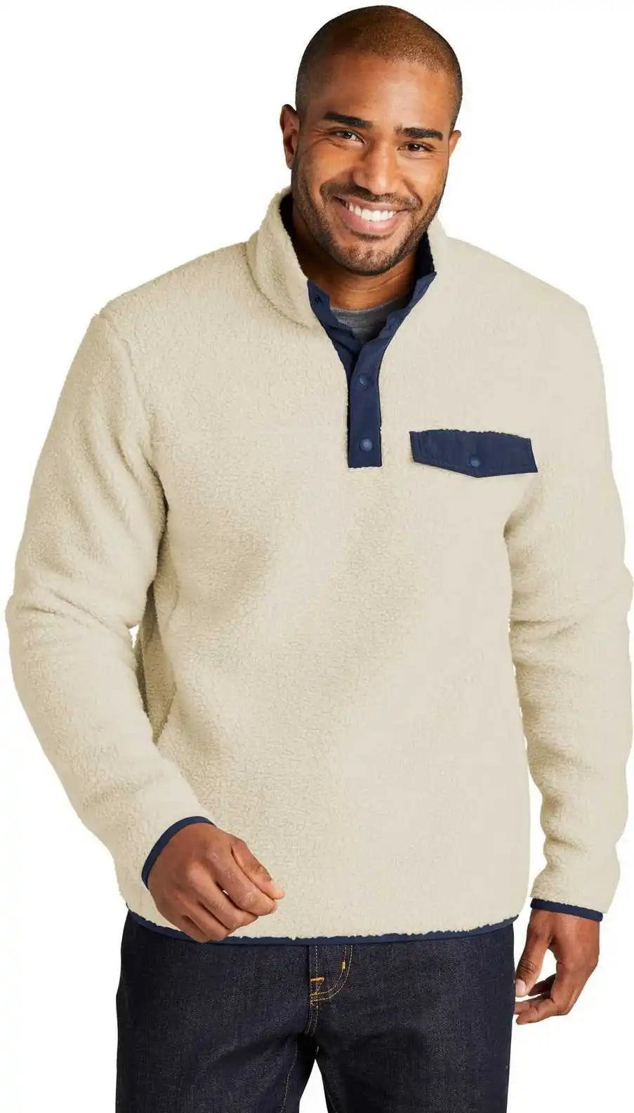 Port Authority F140 Camp Fleece Snap Pullover Oat Dress Blue Navy