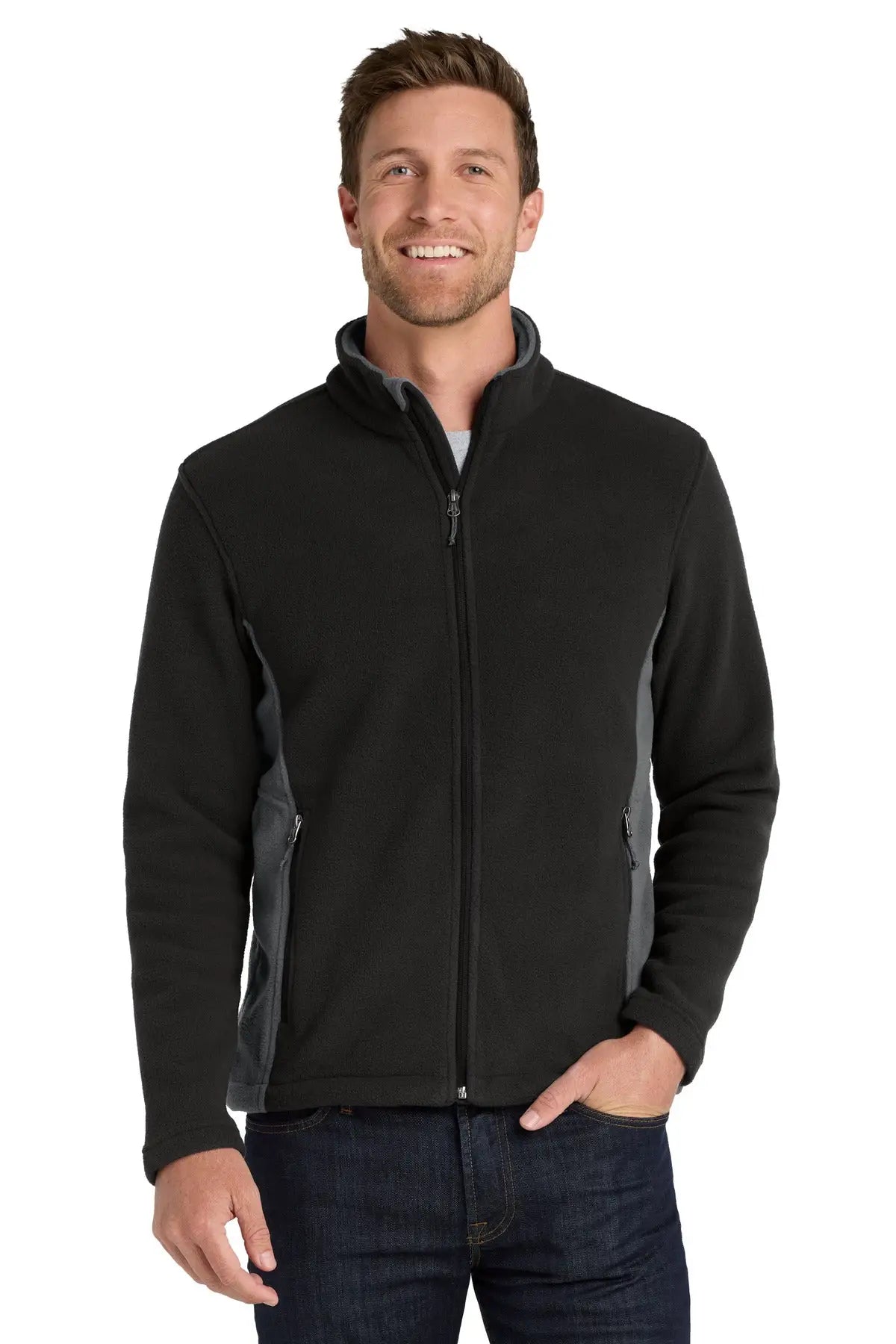 Port Authority F216 Colorblock Value Fleece Jacket - Black Battleship Gray
