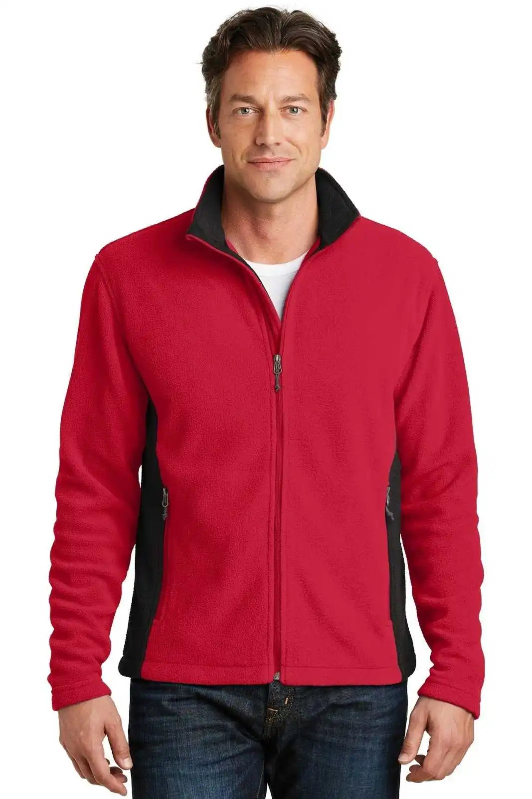 Port Authority F216 Colorblock Value Fleece Jacket - Rich Red Black