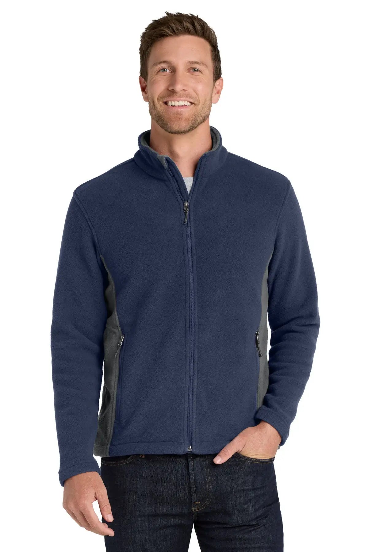 Port Authority F216 Colorblock Value Fleece Jacket - True Navy Battleship Gray