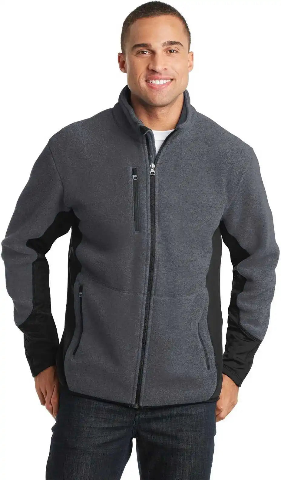 Port Authority F227 r Tek Pro Fleece Full Zip Jacket Charcoal Heather Black