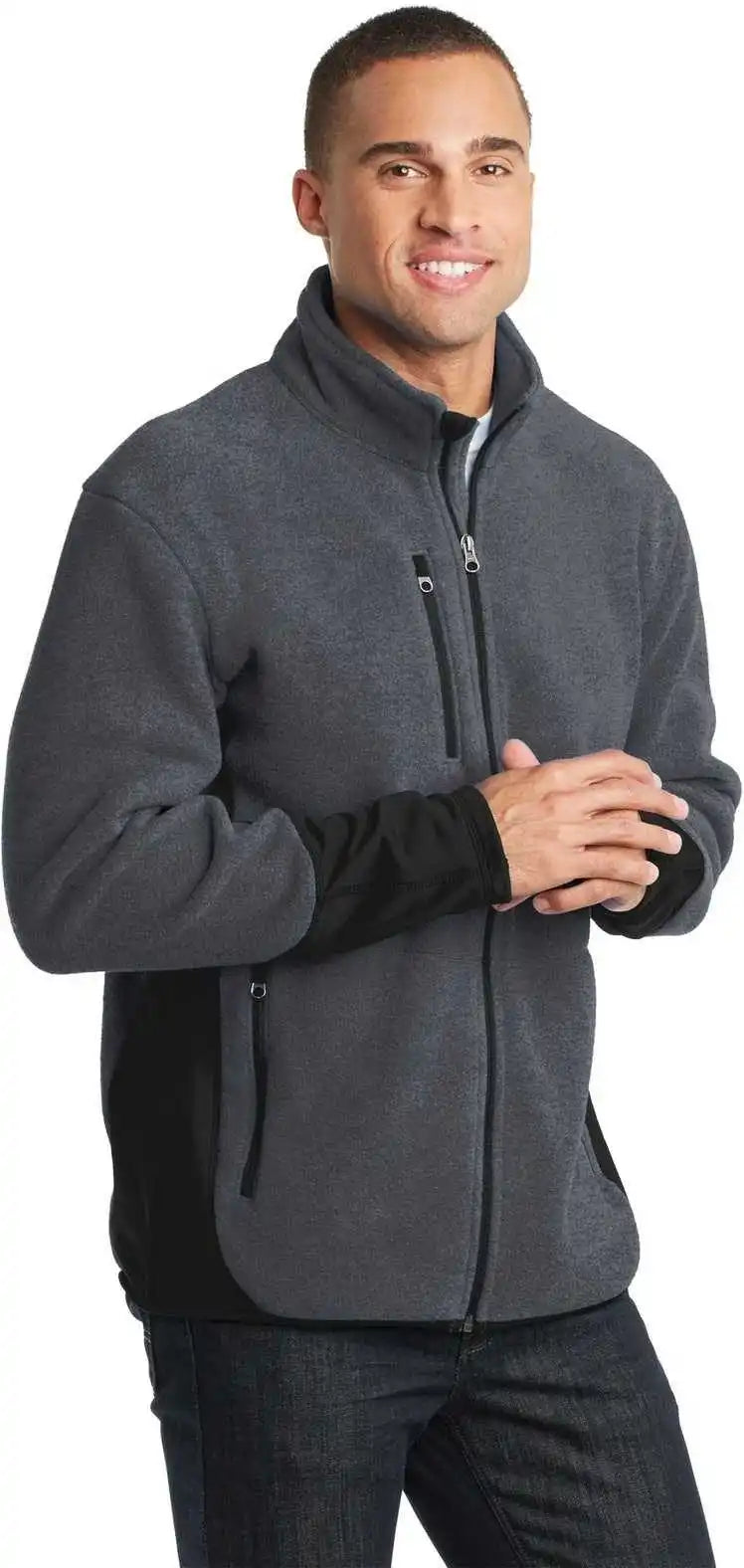 Port Authority F227 r Tek Pro Fleece Full Zip Jacket Charcoal Heather Black