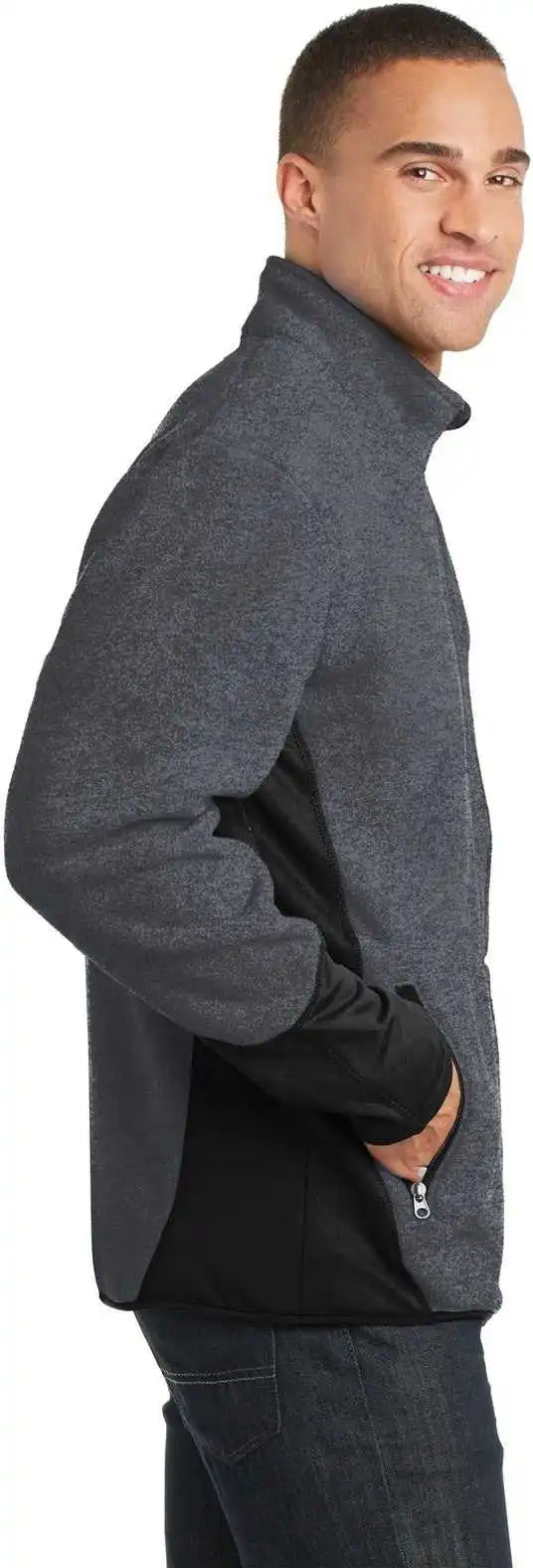 Port Authority F227 r Tek Pro Fleece Full Zip Jacket Charcoal Heather Black