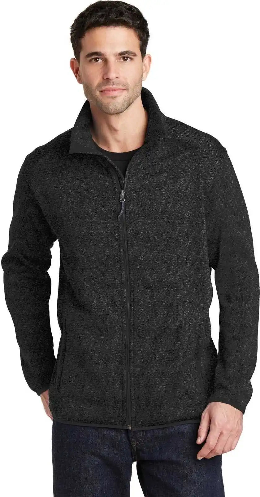 Port Authority F232 Sweater Fleece Jacket Black Heather