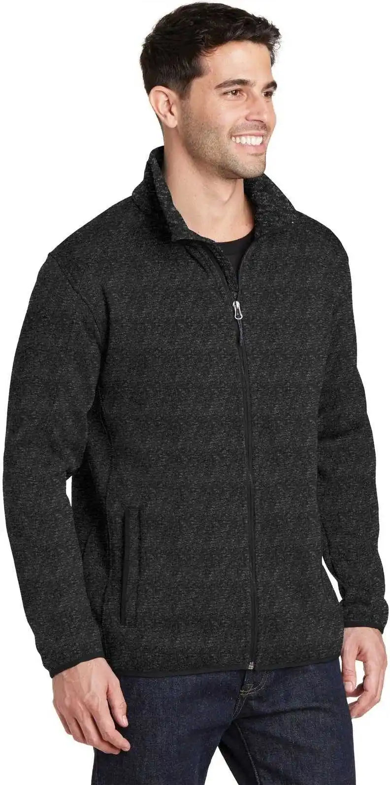 Port Authority F232 Sweater Fleece Jacket Black Heather