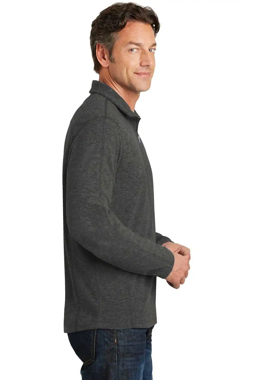 Port Authority F234 Heather Microfleece 1/2-zip Pullover - Black Charcoal