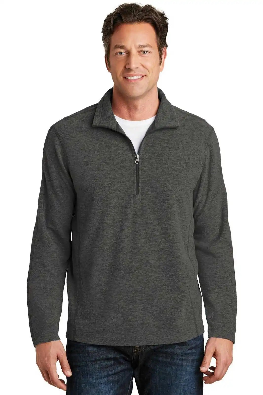 Port Authority F234 Heather Microfleece 1/2-zip Pullover - Black Charcoal