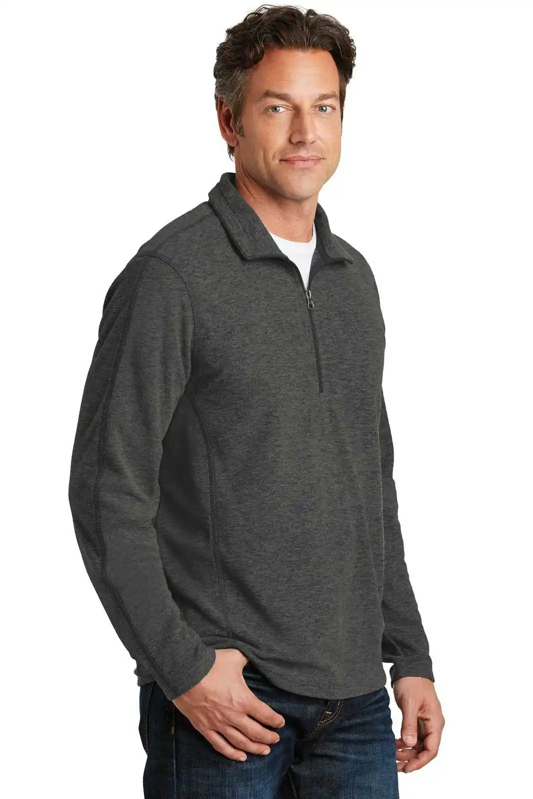 Port Authority F234 Heather Microfleece 1/2-zip Pullover - Black Charcoal