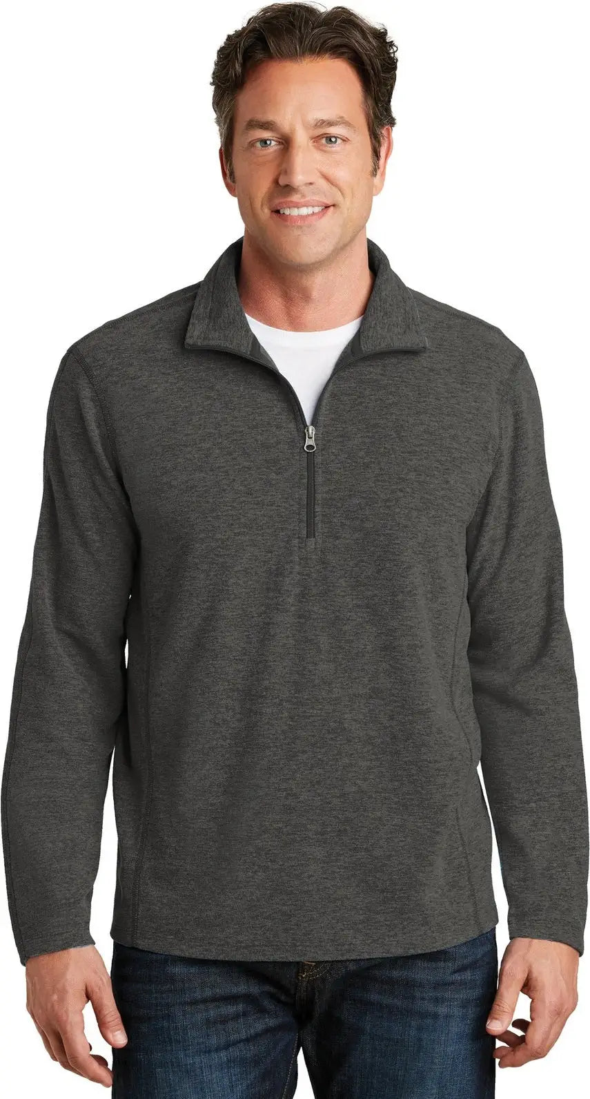 Port Authority F234 Heather Microfleece 1/2-zip Pullover - Black Charcoal