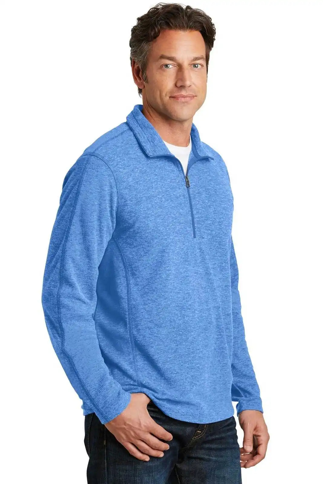 Port Authority F234 Heather Microfleece 1/2-zip Pullover - Light Royal