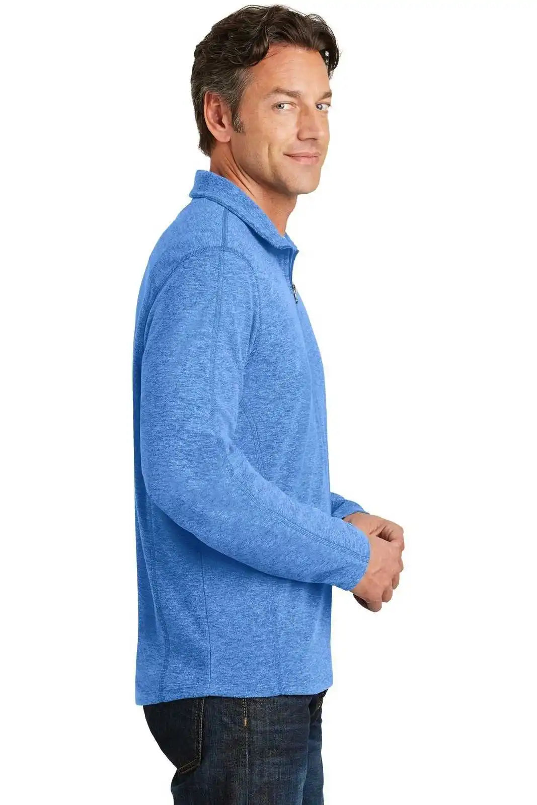 Port Authority F234 Heather Microfleece 1/2-zip Pullover - Light Royal