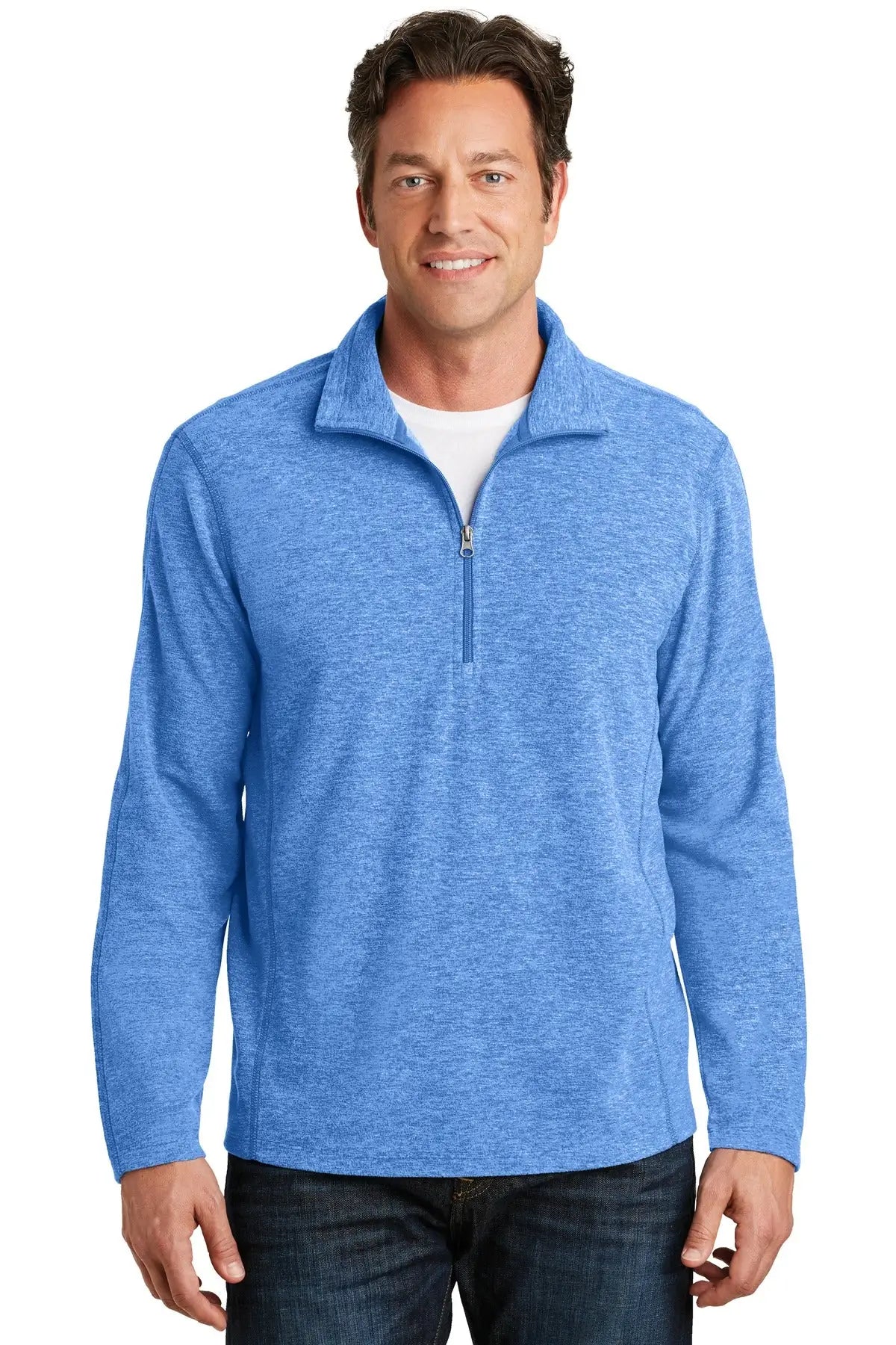 Port Authority F234 Heather Microfleece 1/2-zip Pullover - Light Royal