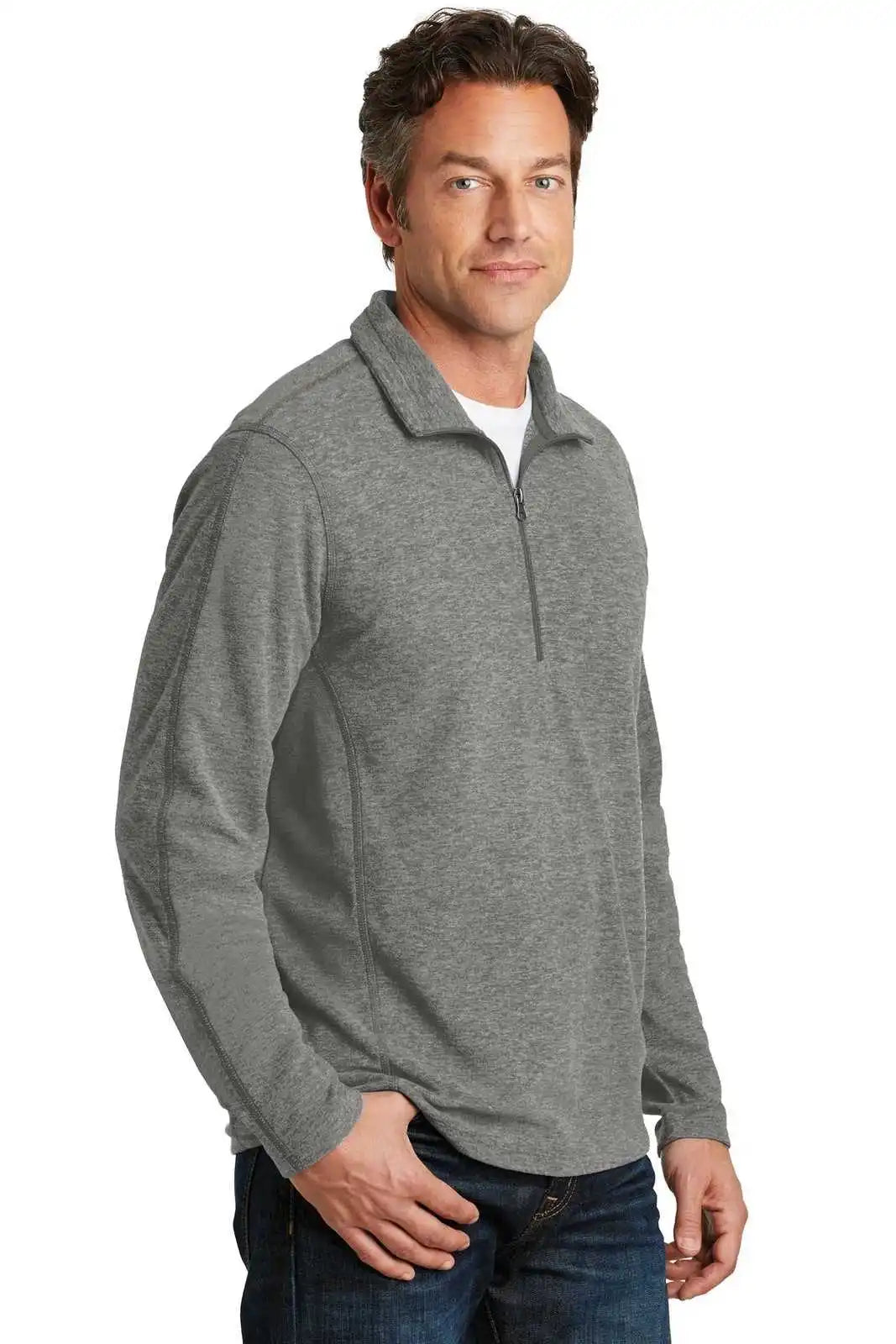 Port Authority F234 Heather Microfleece 1/2-zip Pullover - Pearl Gray