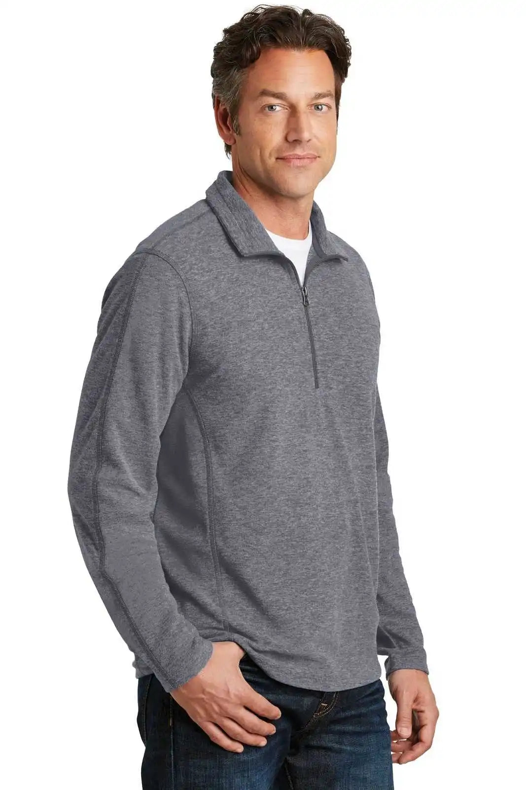 Port Authority F234 Heather Microfleece 1/2-zip Pullover - True Navy