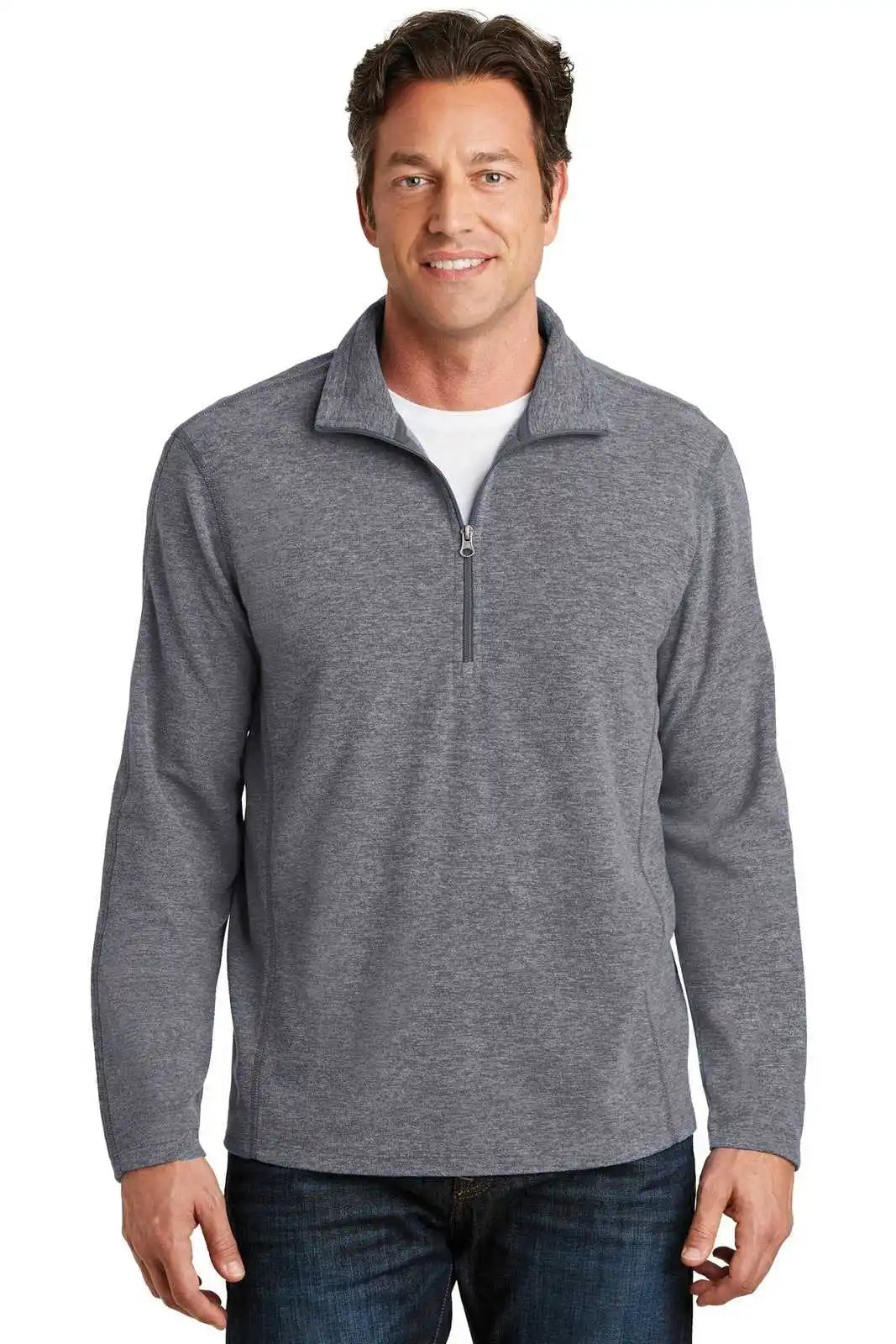 Port Authority F234 Heather Microfleece 1/2-zip Pullover - True Navy