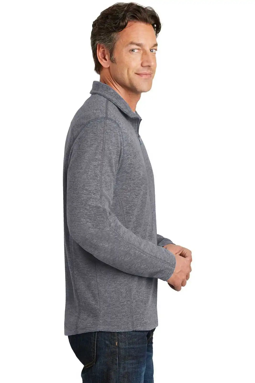 Port Authority F234 Heather Microfleece 1/2-zip Pullover - True Navy