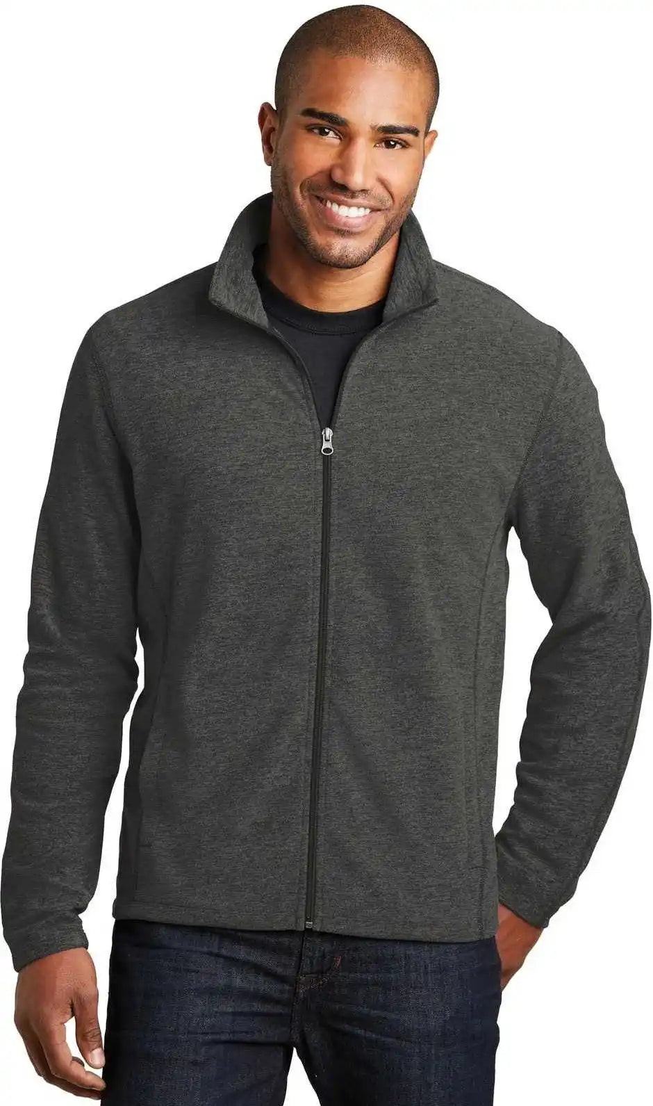 Port Authority F235 Heather Microfleece Full-zip Jacket - Black Charcoal