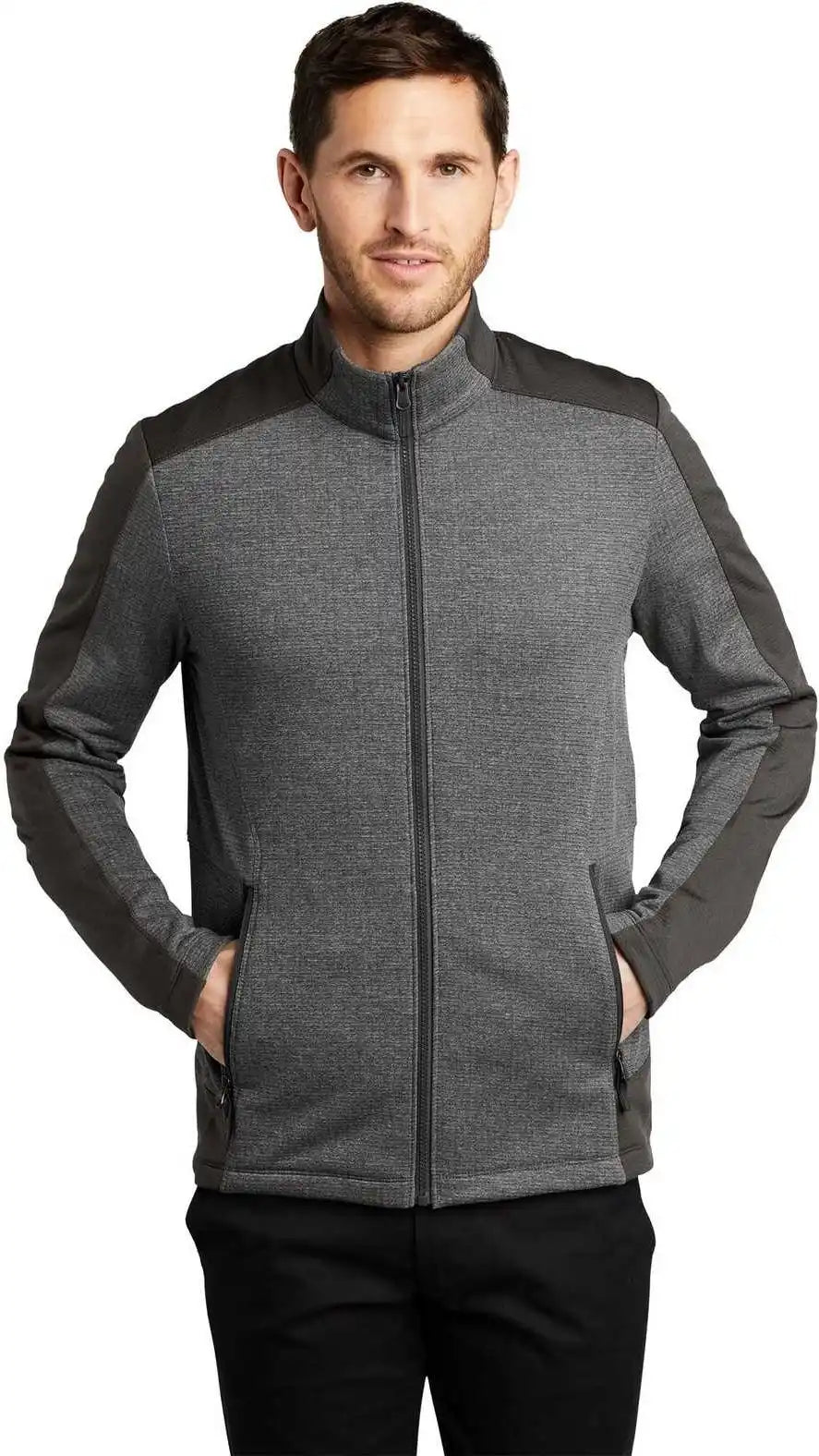 Port Authority F239 Grid Fleece Jacket Gray Smoke Heather/