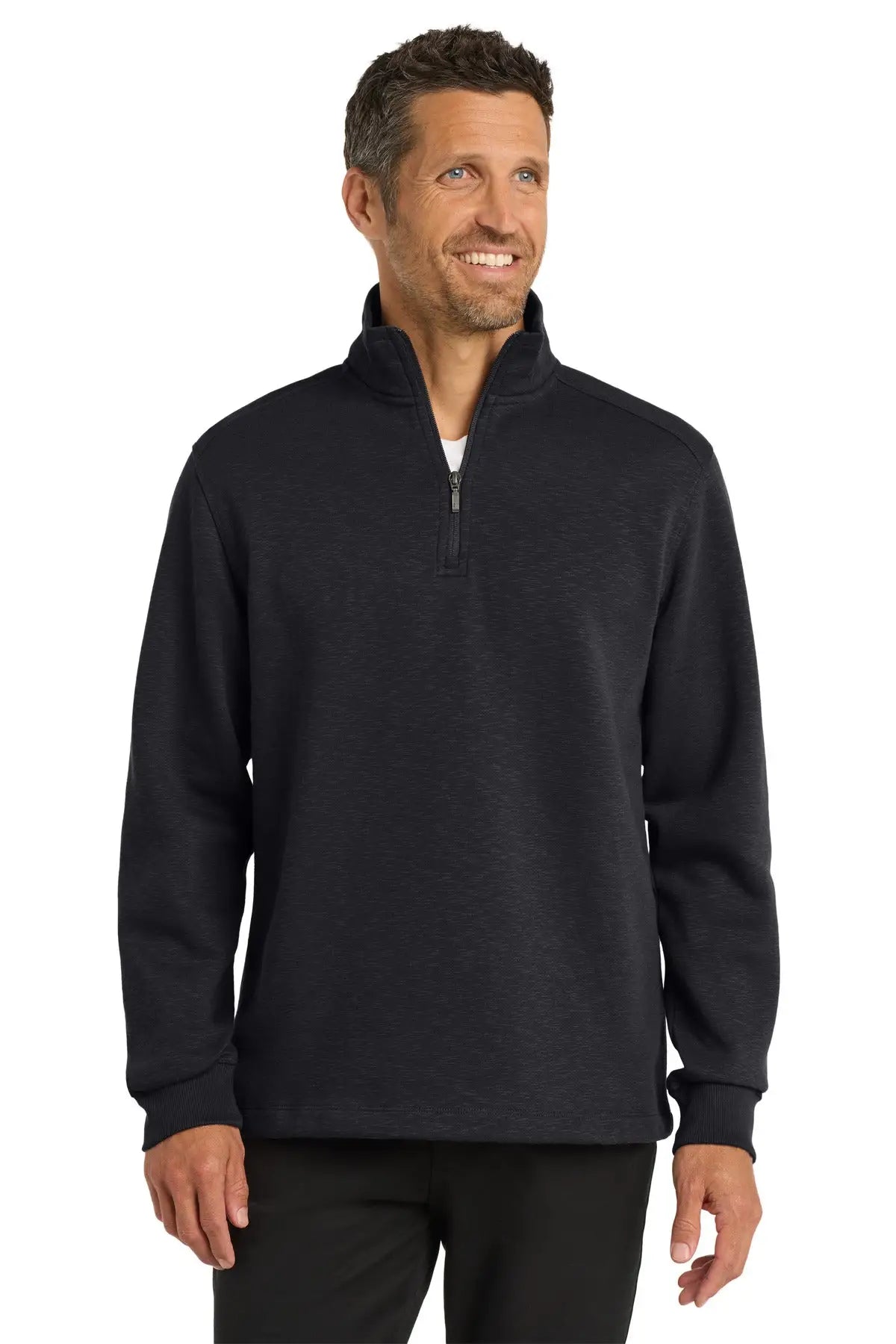 Port Authority F295 Slub Fleece 1/4-zip Pullover - Black - Adult Xs