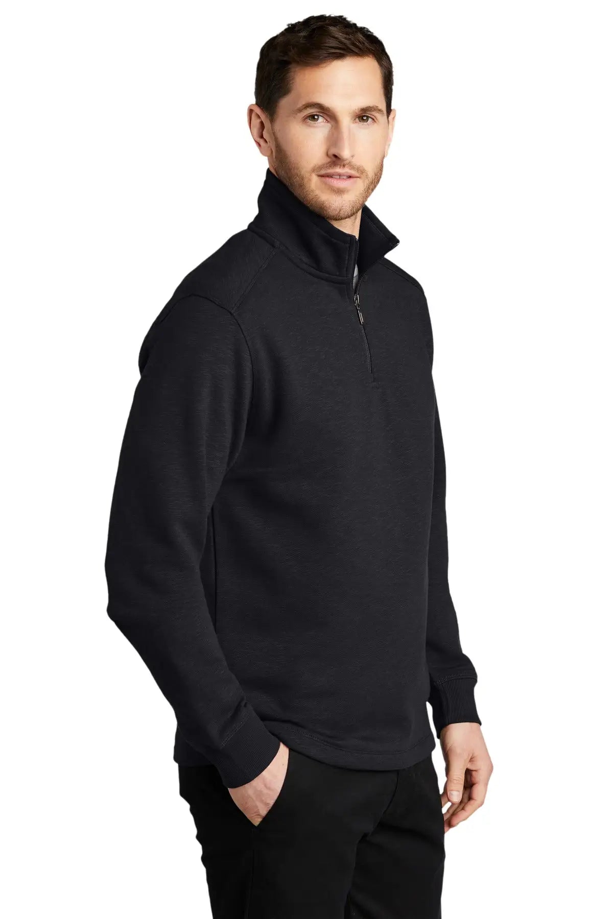 Port Authority F295 Slub Fleece 1/4-zip Pullover - Black