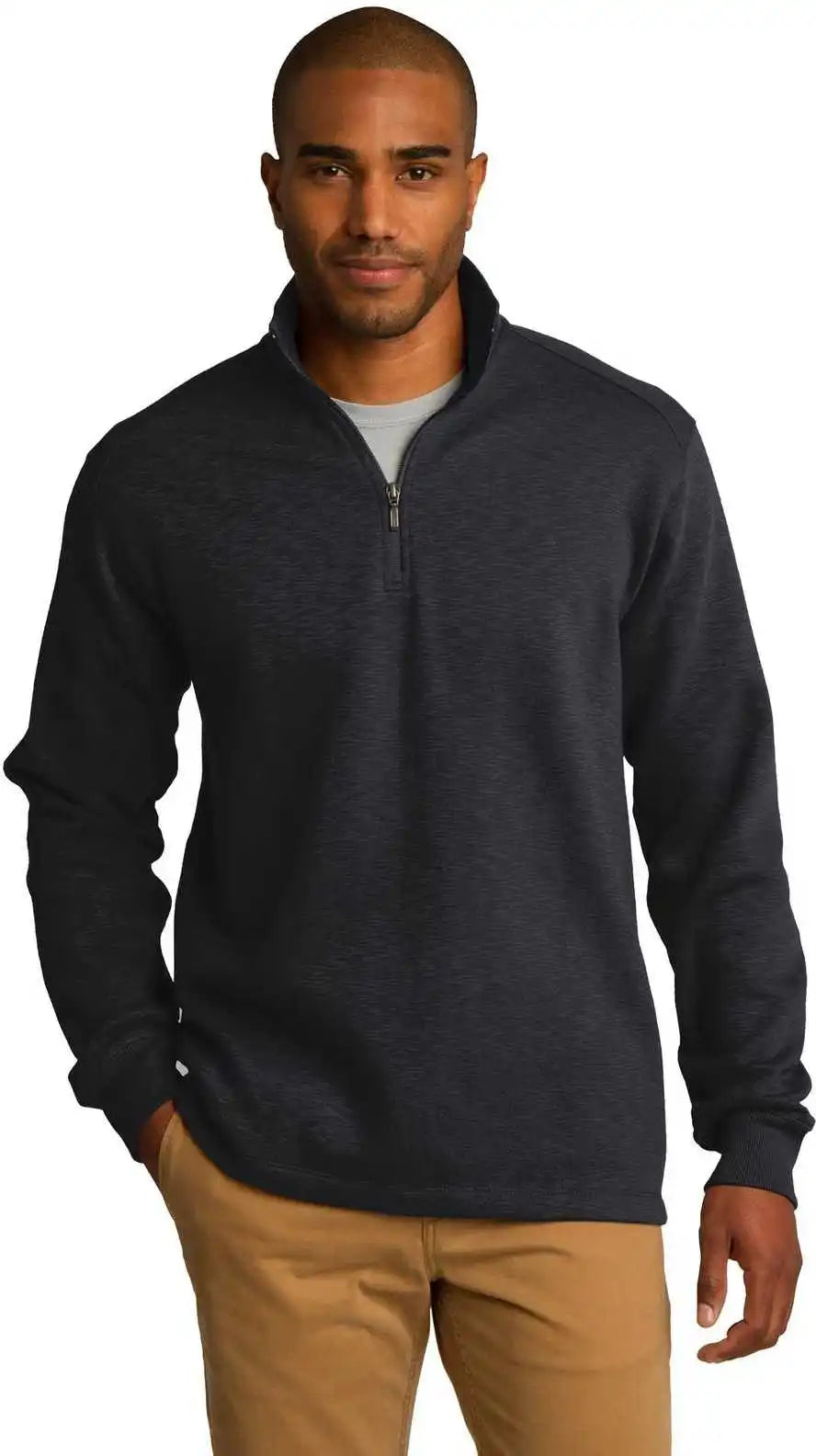 Port Authority F295 Slub Fleece 1/4-zip Pullover - Black