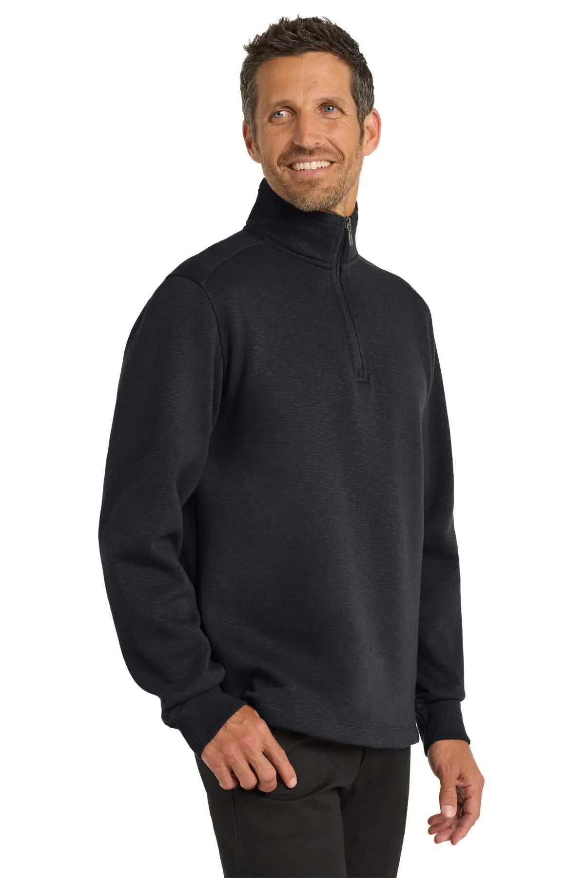 Port Authority F295 Slub Fleece 1/4-zip Pullover - Black