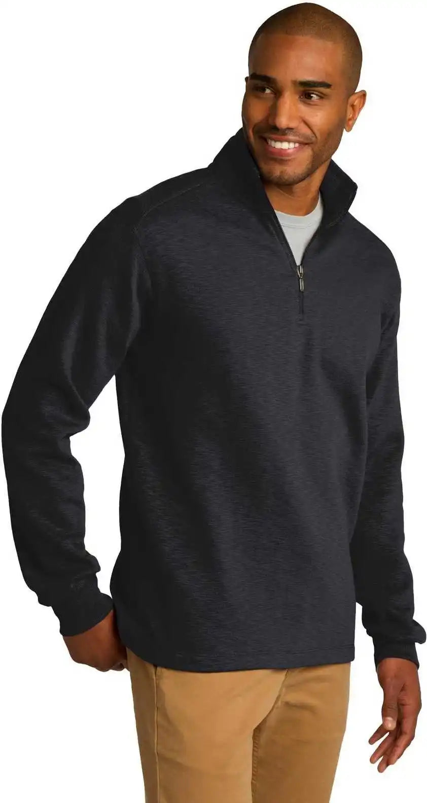 Port Authority F295 Slub Fleece 1/4-zip Pullover - Black