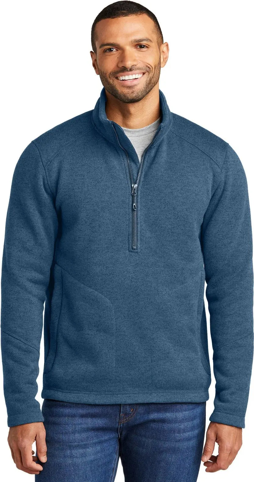 Port Authority F426 Arc Sweater Fleece 1/4-zip - Insignia Blue Heather - Adult Xs