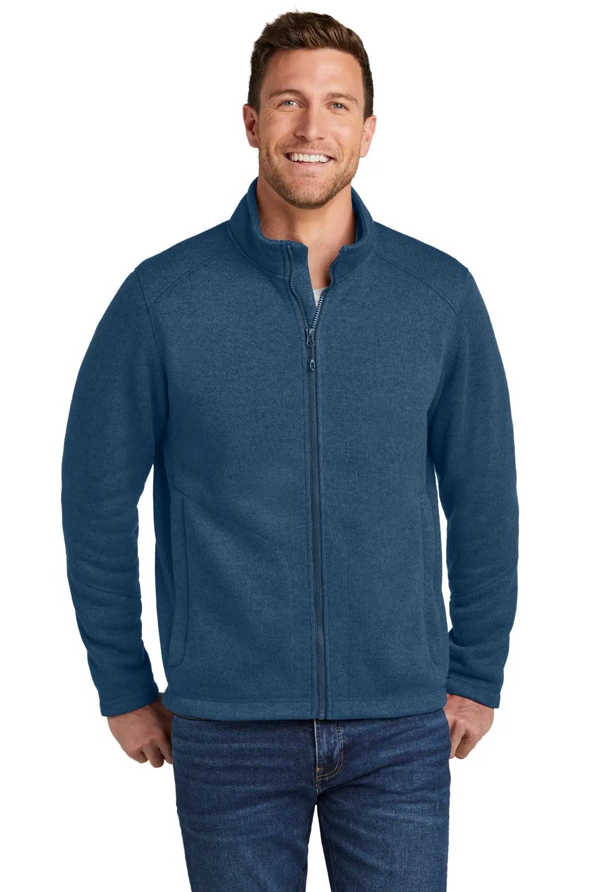 Port Authority F428 Arc Sweater Fleece Jacket - Insignia Blue Heather - Adult Xs