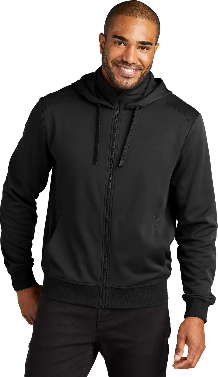 Port Authority F814 Smooth Fleece Hooded Jacket - Deep Black - Adult Xs
