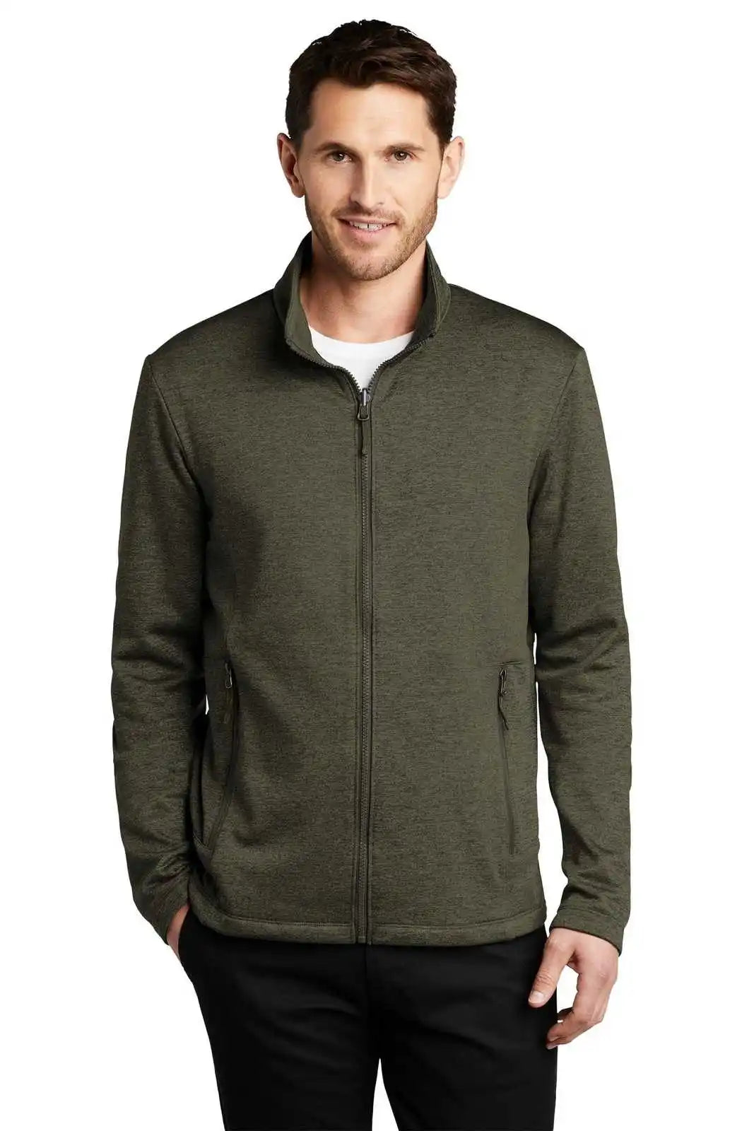 Port Authority F905 Collective Striated Fleece Jacket - Deep Olive Heather