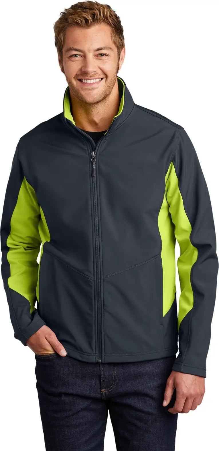 Port Authority J318 Core Colorblock Soft Shell Jacket - Battleship Gray Charge Green - Gray/ / Adult Xs