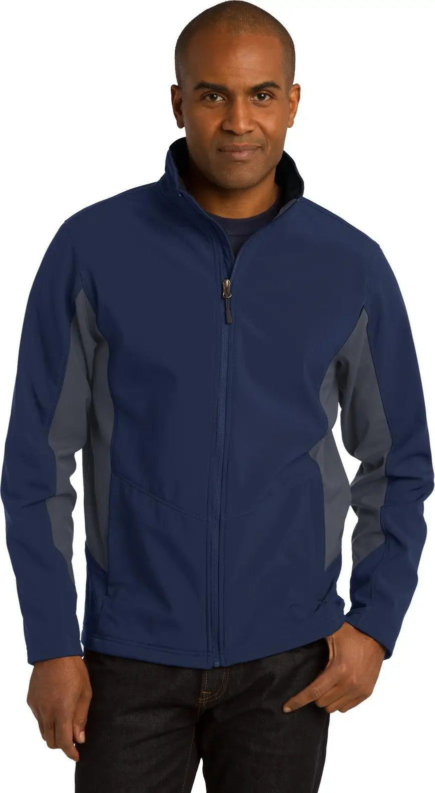 Port Authority J318 Core Colorblock Soft Shell Jacket - Dress Blue Navy Battleship Gray - Navy/ / Adult Xs