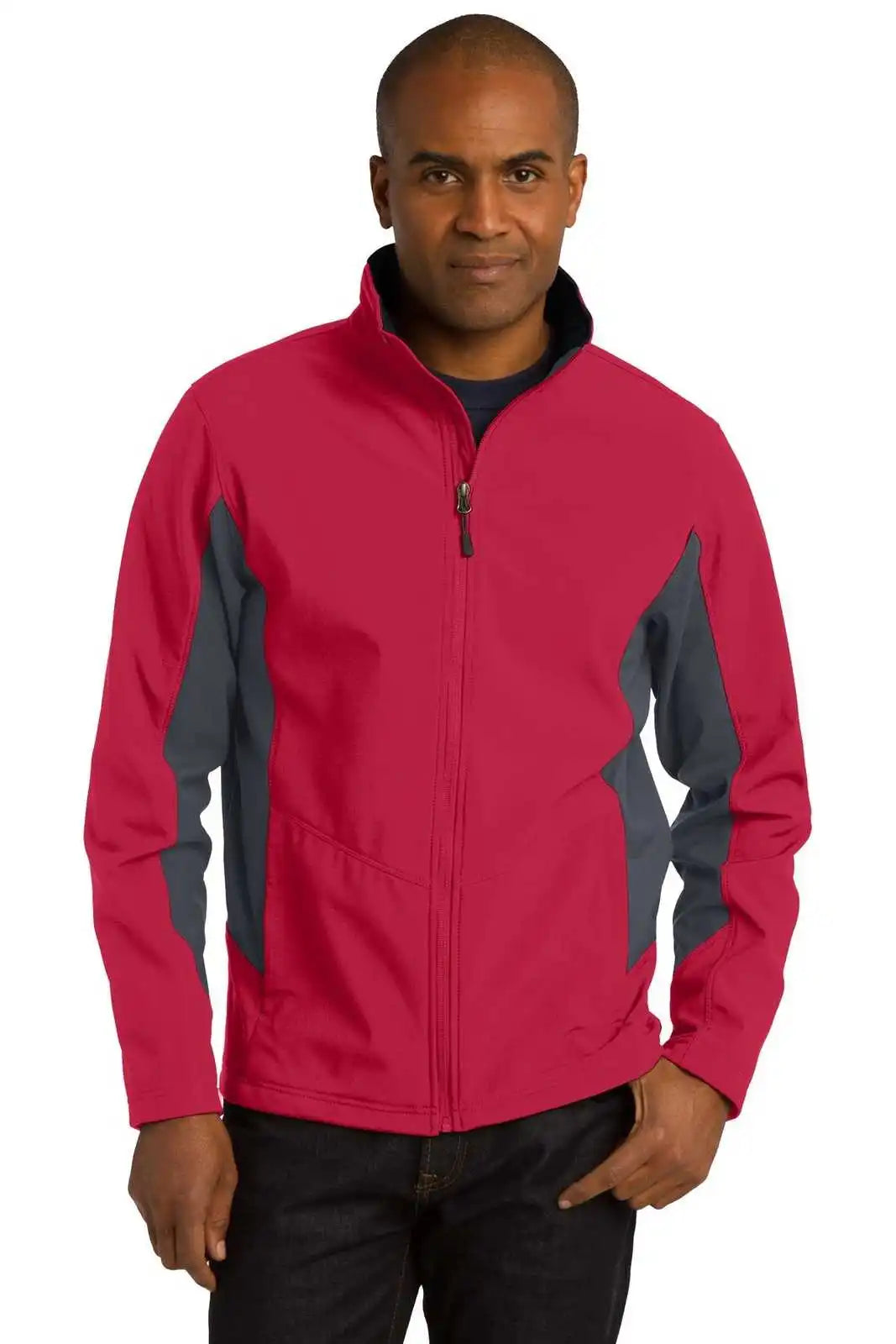 Port Authority J318 Core Colorblock Soft Shell Jacket - Rich Red Battleship Gray
