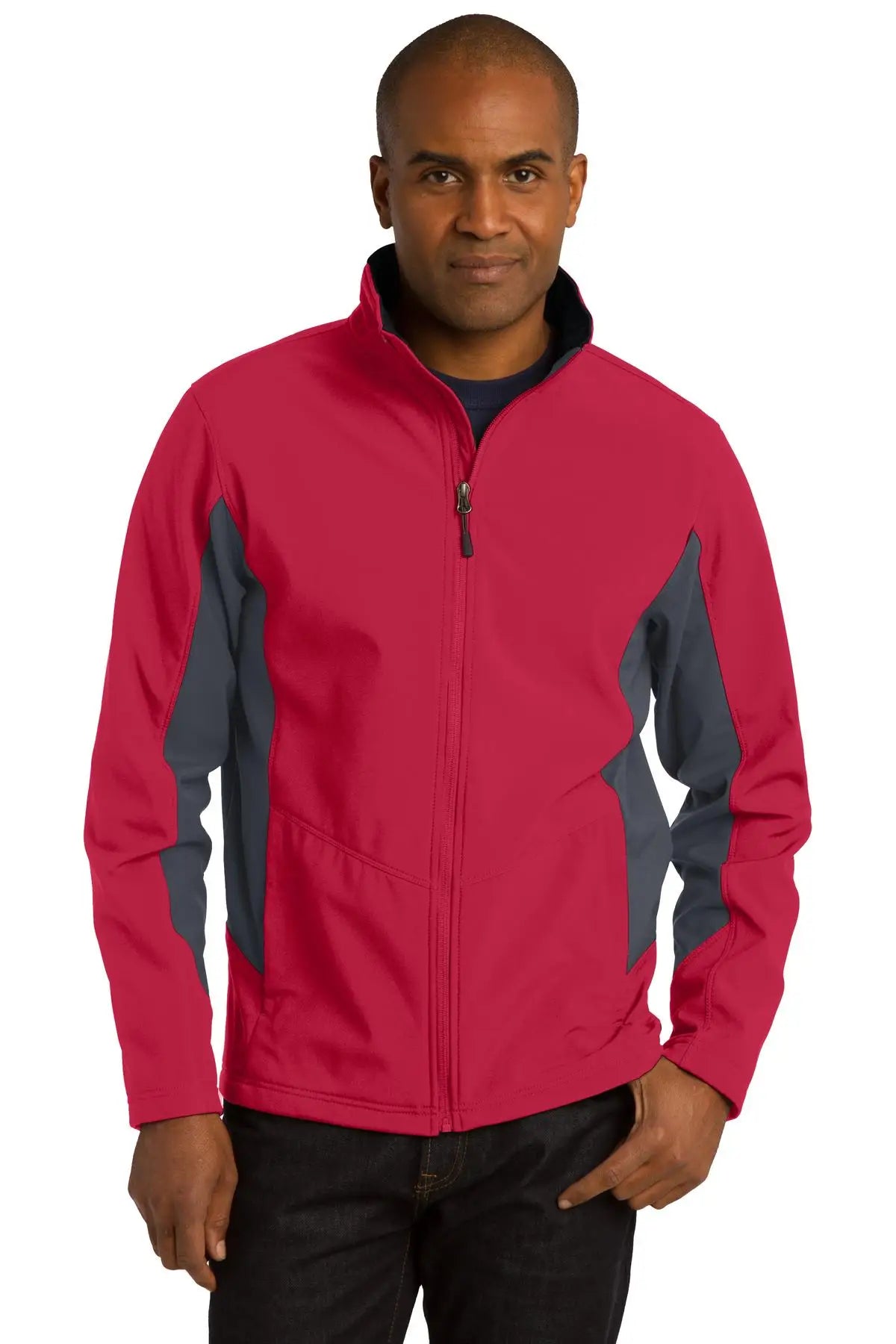 Port Authority J318 Core Colorblock Soft Shell Jacket - Rich Red Battleship Gray - Red/ / Adult Xs