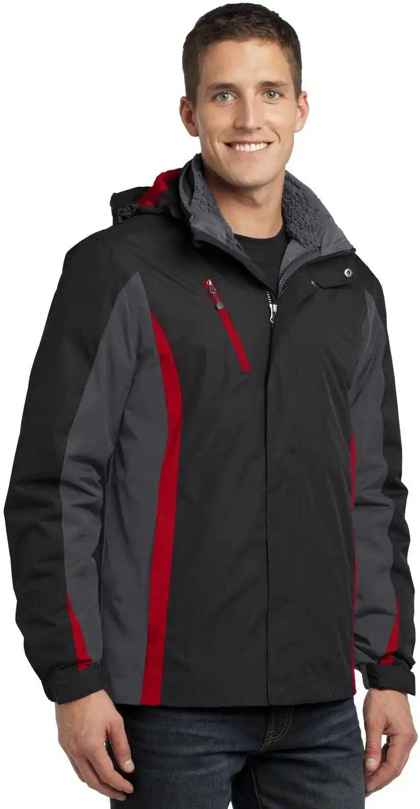 Port Authority J321 Colorblock 3-in-1 Jacket - Black Magnet Signal Red