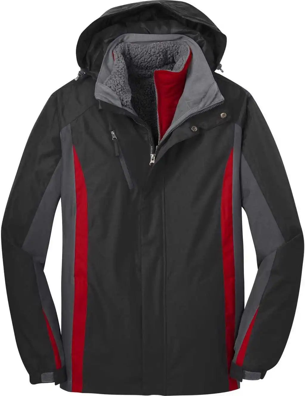 Port Authority J321 Colorblock 3-in-1 Jacket - Black Magnet Signal Red