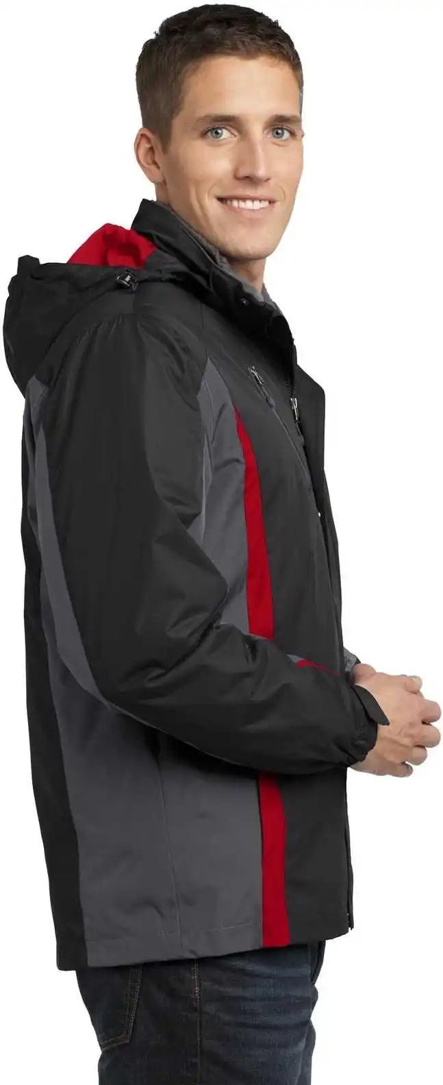 Port Authority J321 Colorblock 3-in-1 Jacket - Black Magnet Signal Red