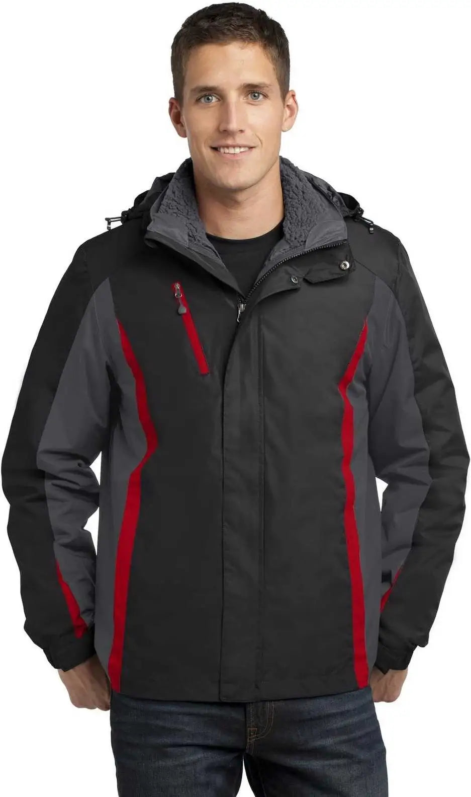 Port Authority J321 Colorblock 3-in-1 Jacket - Black Magnet Signal Red