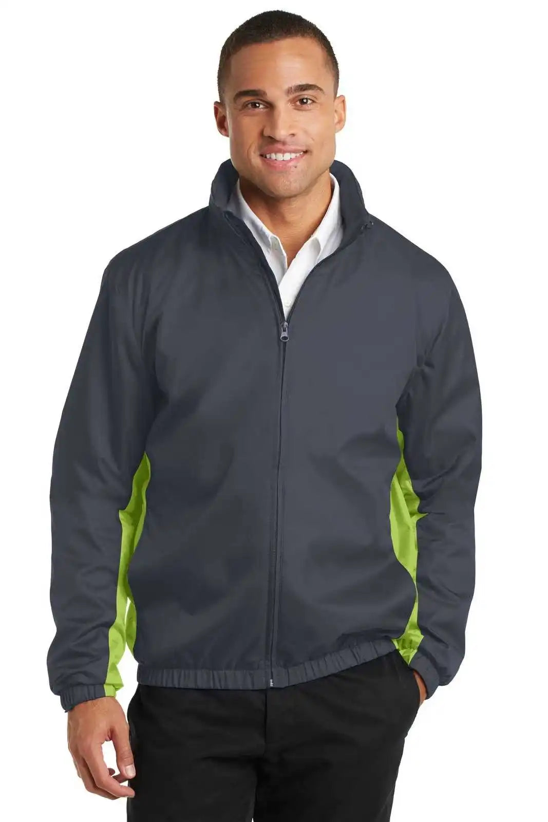 Port Authority J330 Core Colorblock Wind Jacket - Battleship Gray Charge Green
