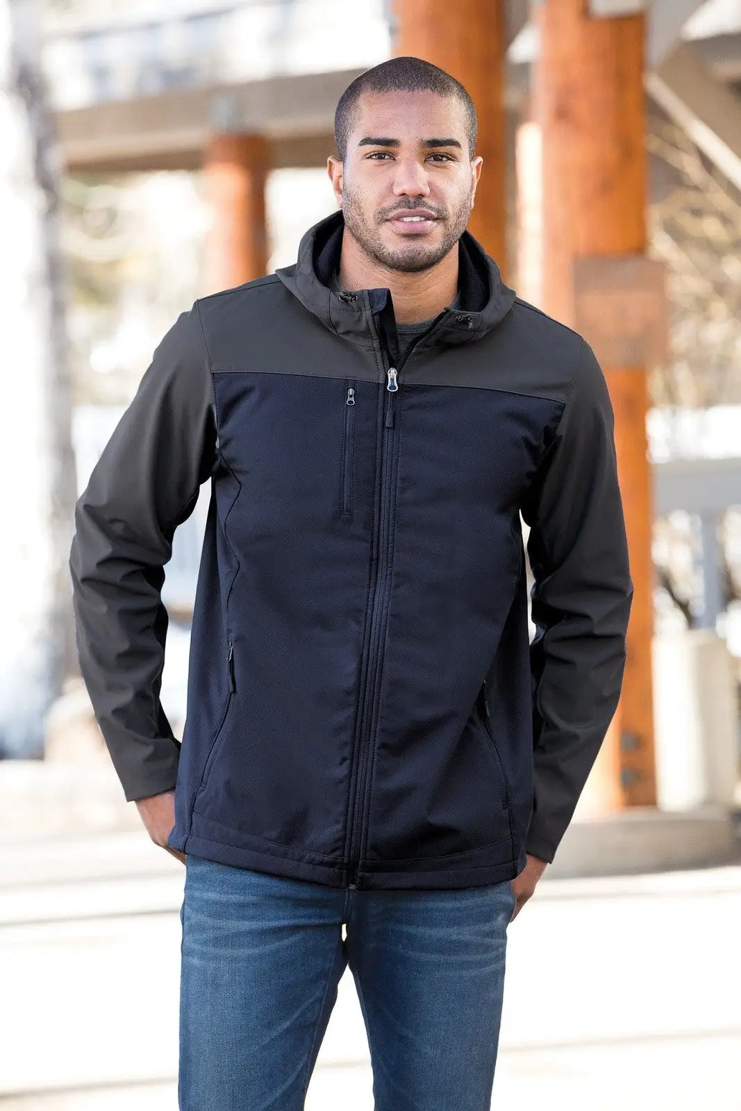 Port Authority J335 Hooded Core Soft Shell Jacket - Black Battleship Gray