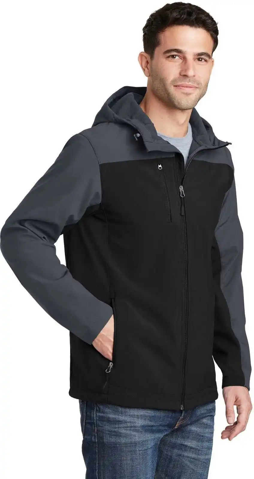 Port Authority J335 Hooded Core Soft Shell Jacket - Black Battleship Gray