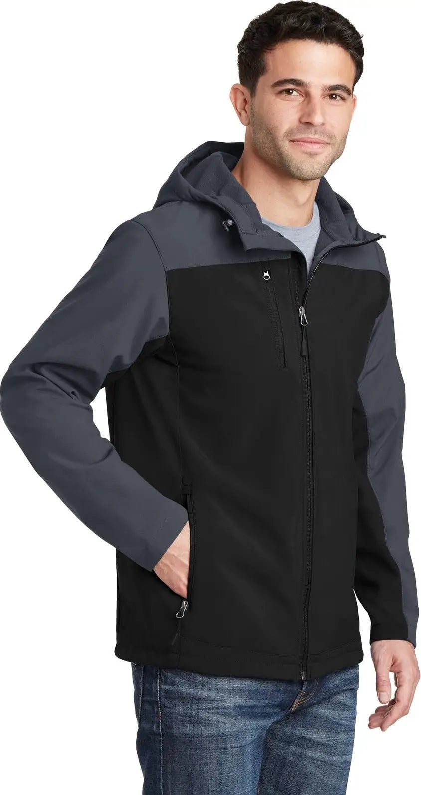 Port Authority J335 Hooded Core Soft Shell Jacket - Black Battleship Gray