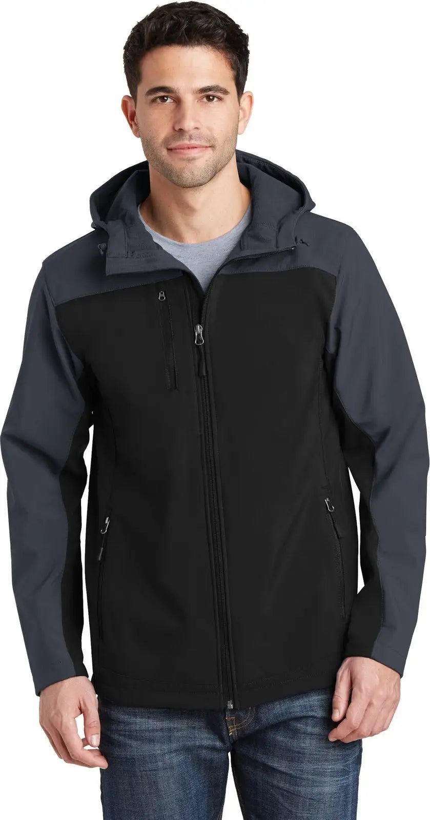 Port Authority J335 Hooded Core Soft Shell Jacket - Black Battleship Gray - Black/ / Adult Xs