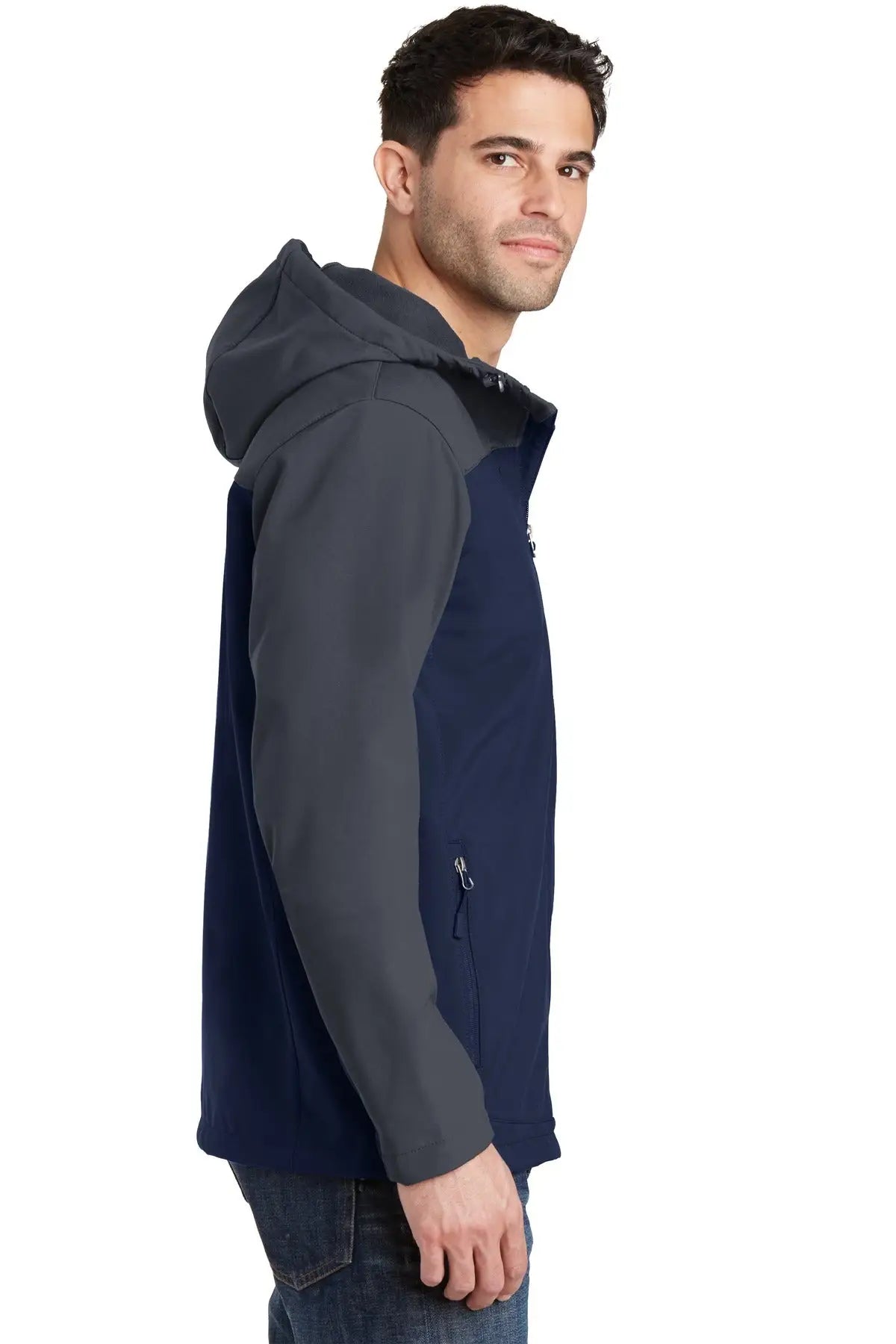 Port Authority J335 Hooded Core Soft Shell Jacket - Dress Blue Navy Battleship Gray