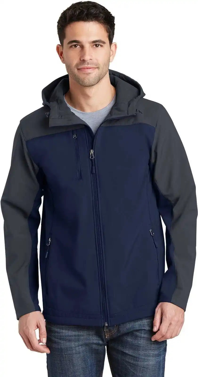 Port Authority J335 Hooded Core Soft Shell Jacket - Dress Blue Navy Battleship Gray